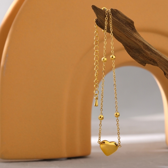 Beaded Chain Heart Pendant Anklet - Picture 2 of 5